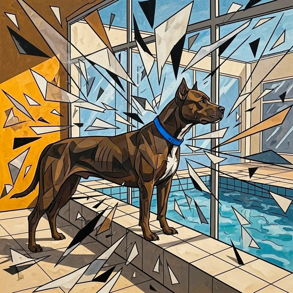 A steadfast canine amidst exploding glass shards by Kavlito
